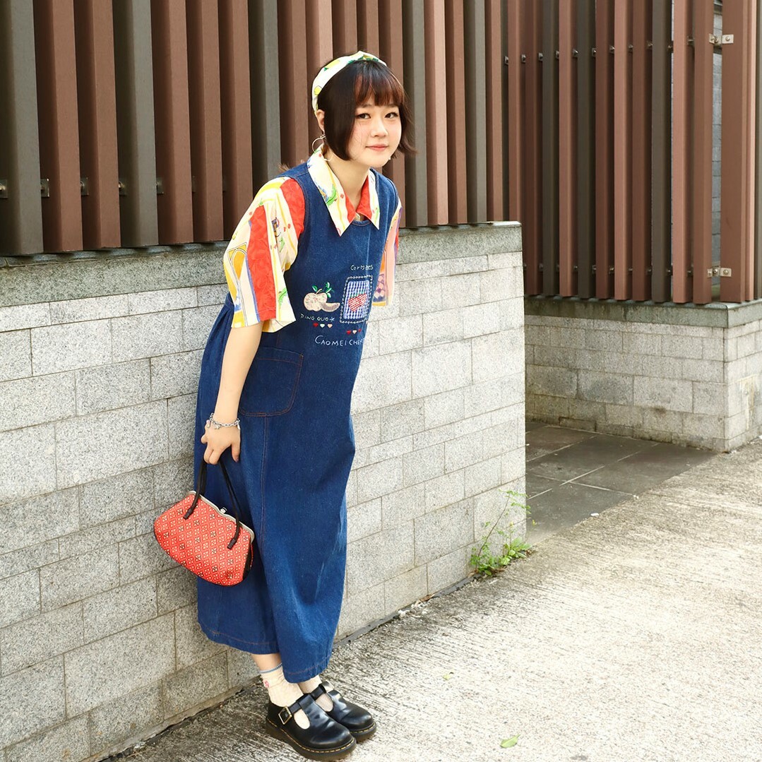 台灣刺繡水果圖案牛仔連身裙