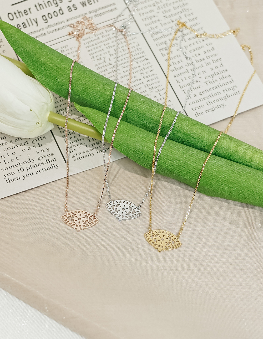 925 純銀鏤空睫毛大眼睛項鍊