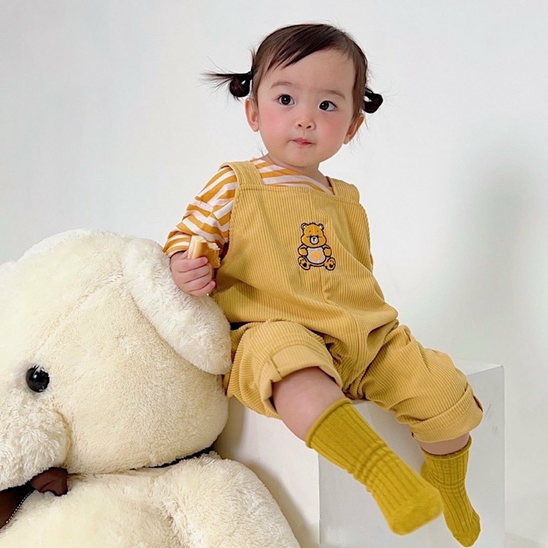 秋天燈芯絨小熊吊帶褲