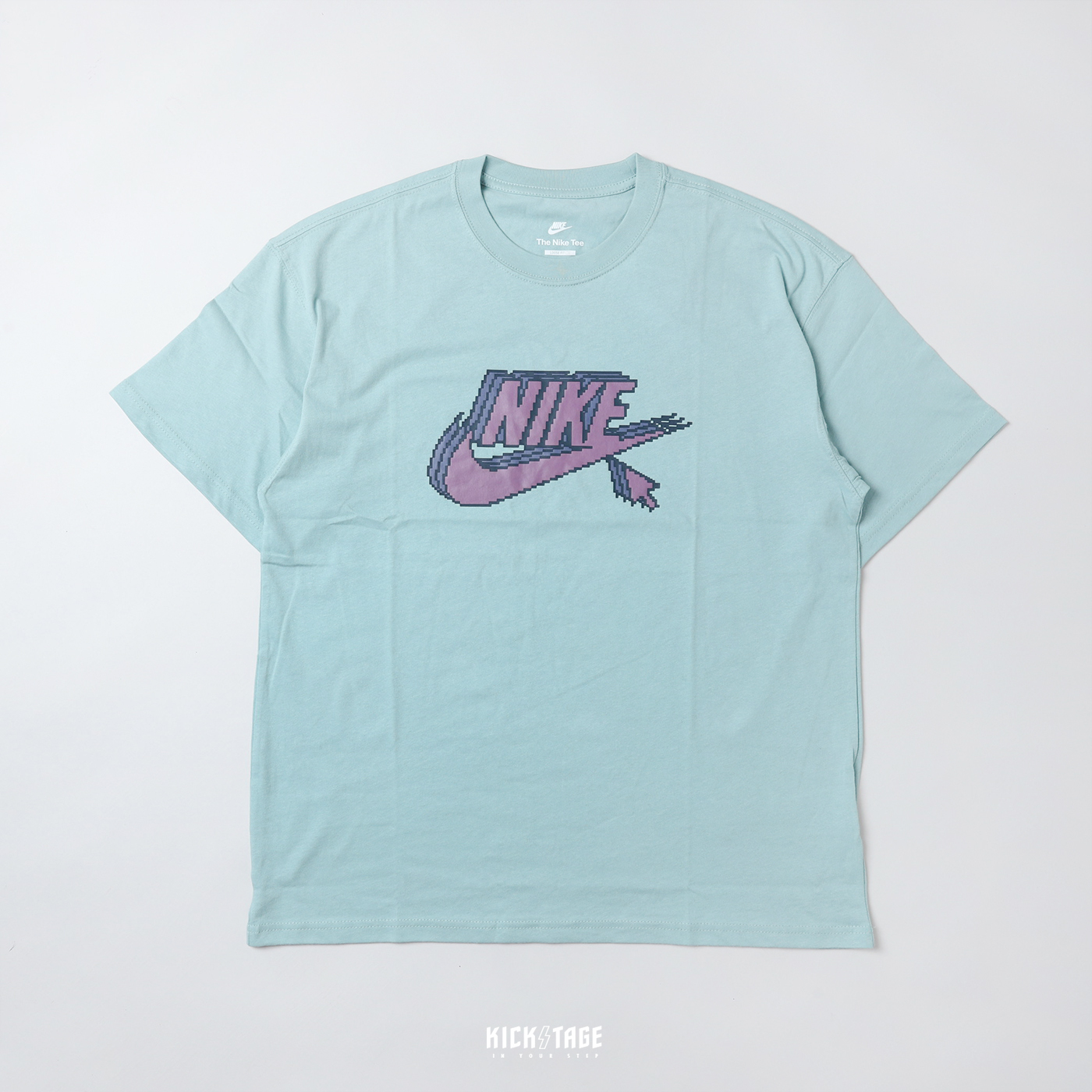 男款NIKE NSW TEE 白藍綠鋸齒像素LOGO 圓領繽紛寬鬆休閒上衣短