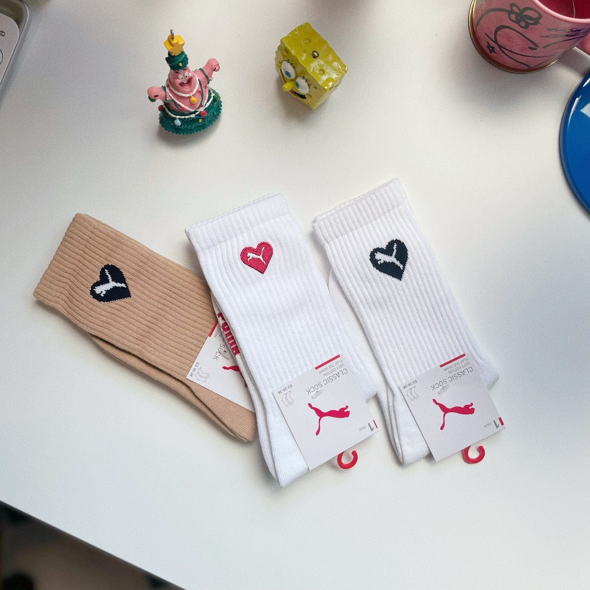 PUMA Crew Socks 燕麥奶茶 白色 白黑 紅色 奶茶色 經典 愛心 襪子 長襪 小腿襪 BB136004 BB136002 BB141301