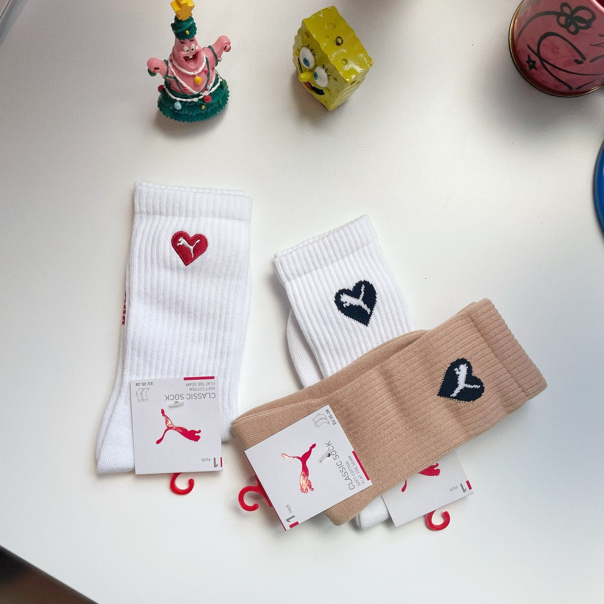 PUMA Crew Socks 燕麥奶茶 白色 白黑 紅色 奶茶色 經典 愛心 襪子 長襪 小腿襪 BB136004 BB136002 BB141301