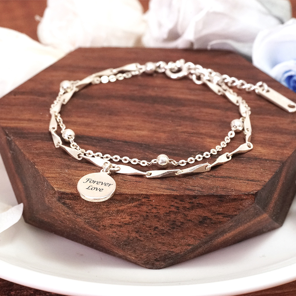 流星雨 雙層銀鍊 刻字手鍊 925純銀客製化訂製 女生手鍊