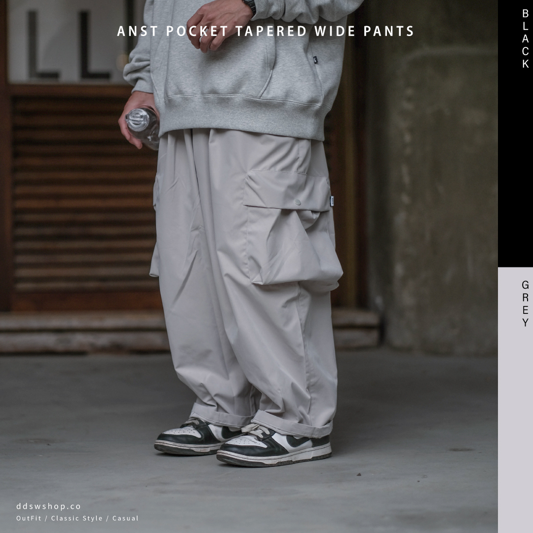 ANST 口袋繭型寬褲 黑色 骨白色