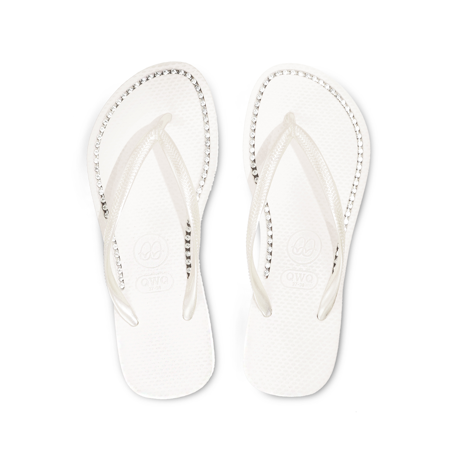 璀璨面鑽女款 牛奶白色夾腳拖鞋 國際知名水鑽元素 質感鑽鍊