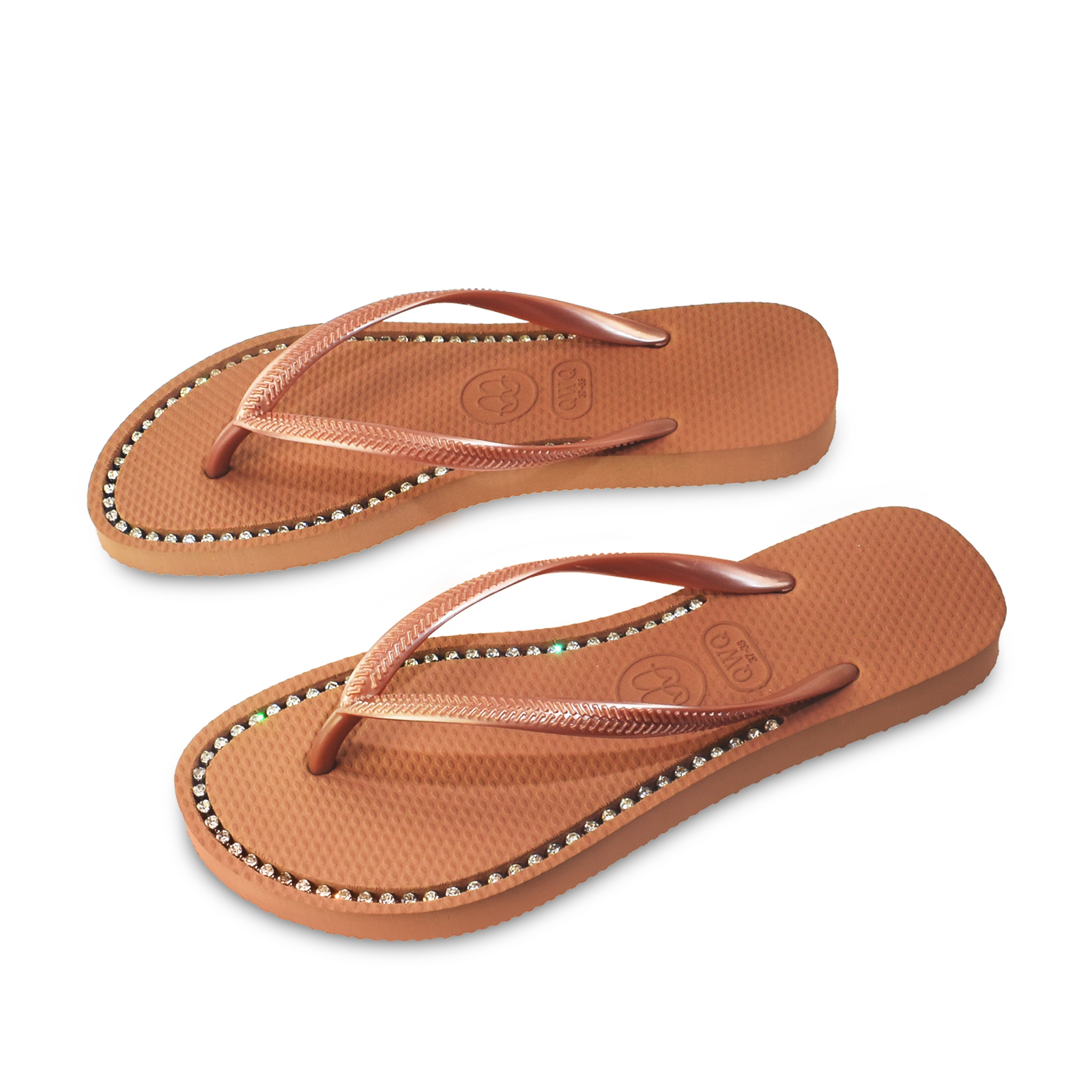 璀璨面鑽女款 泰式奶茶色夾腳拖鞋 國際知名水鑽元素 質感鑽鍊