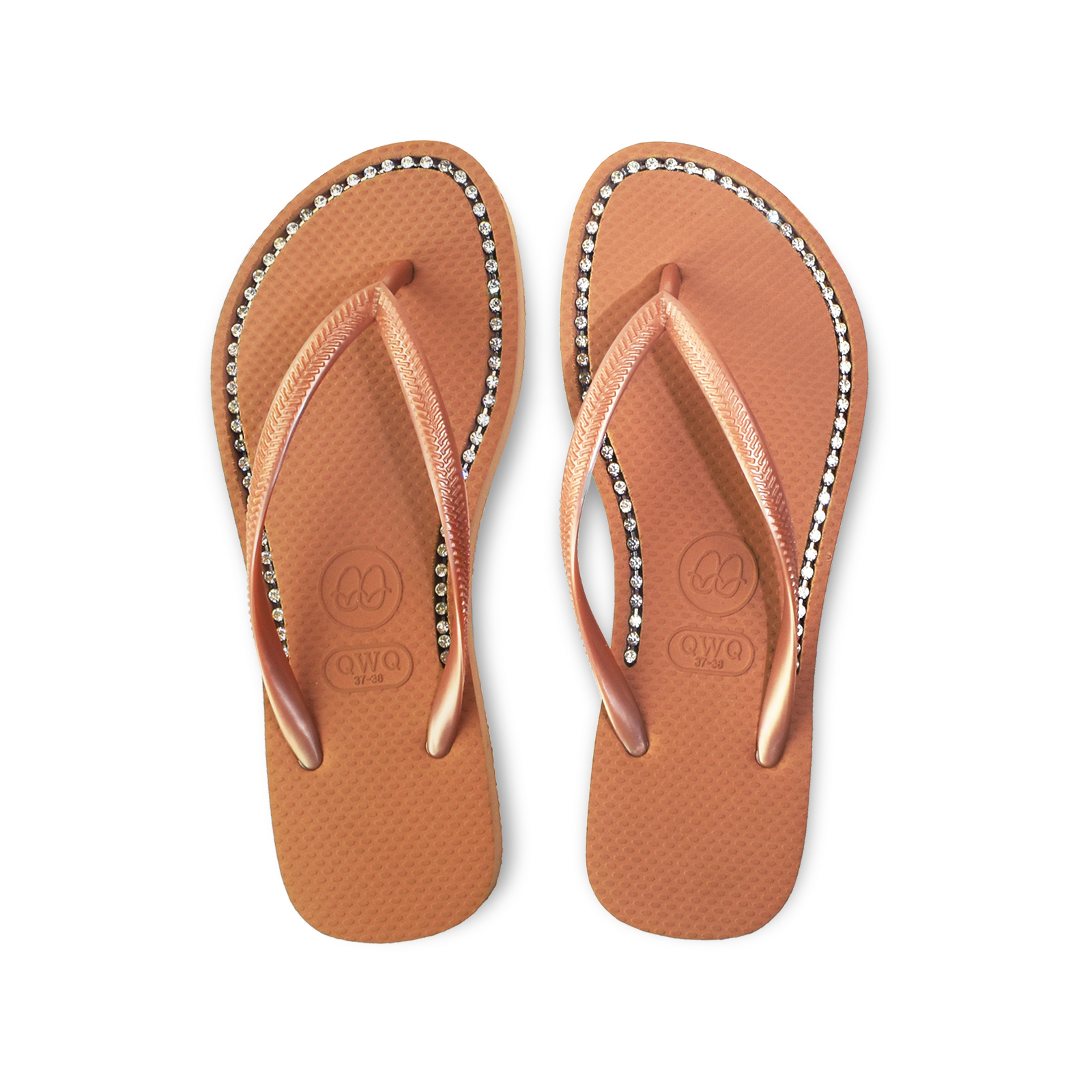 璀璨面鑽女款 泰式奶茶色夾腳拖鞋 國際知名水鑽元素 質感鑽鍊