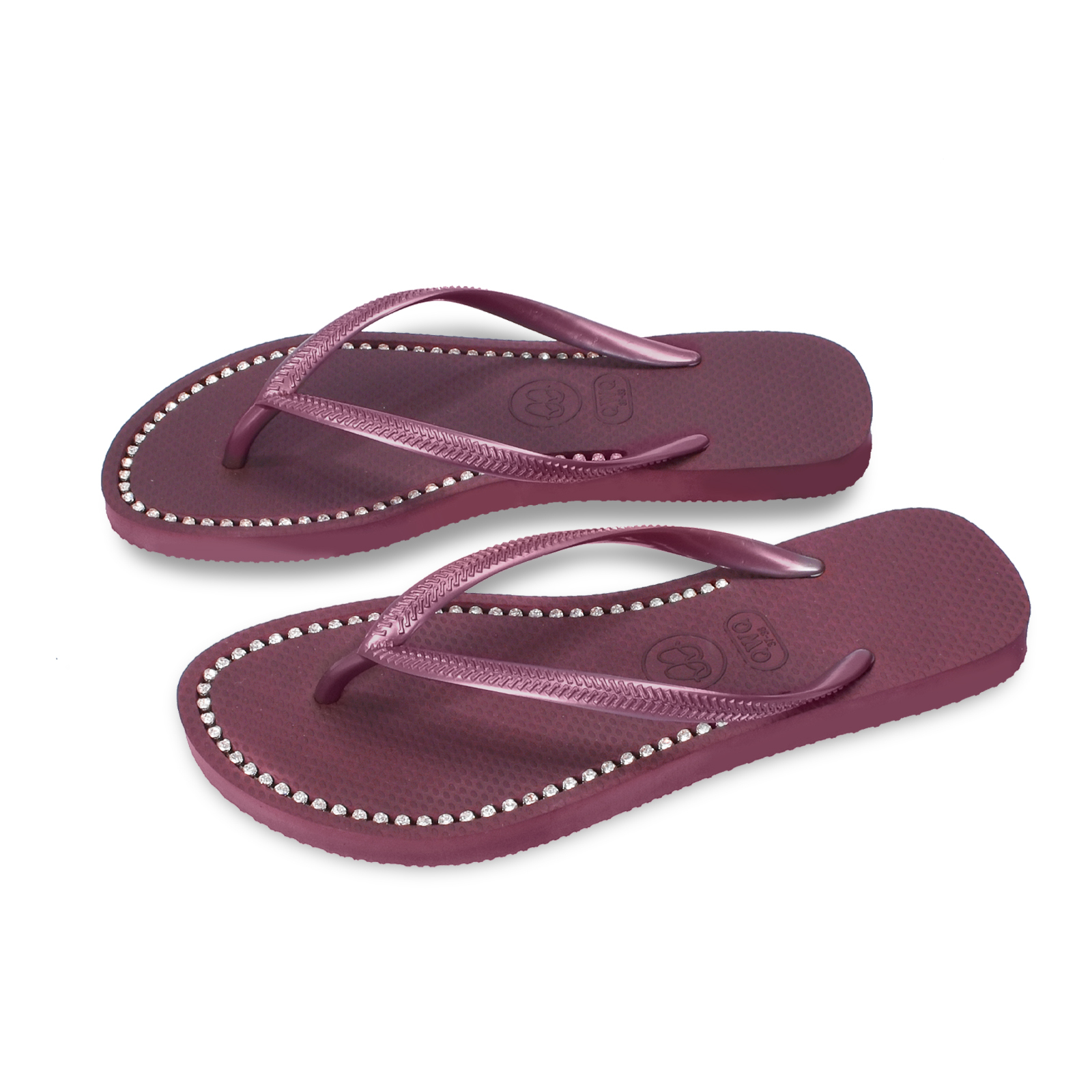 璀璨面鑽女款 葡酒紅色夾腳拖鞋 國際知名水鑽元素 質感鑽鍊