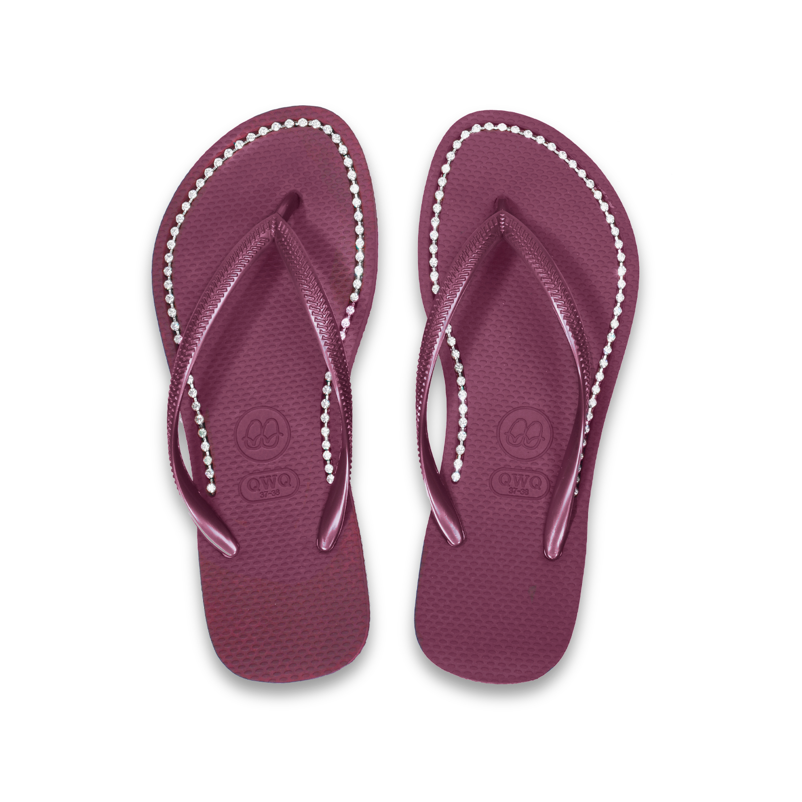 璀璨面鑽女款 葡酒紅色夾腳拖鞋 國際知名水鑽元素 質感鑽鍊