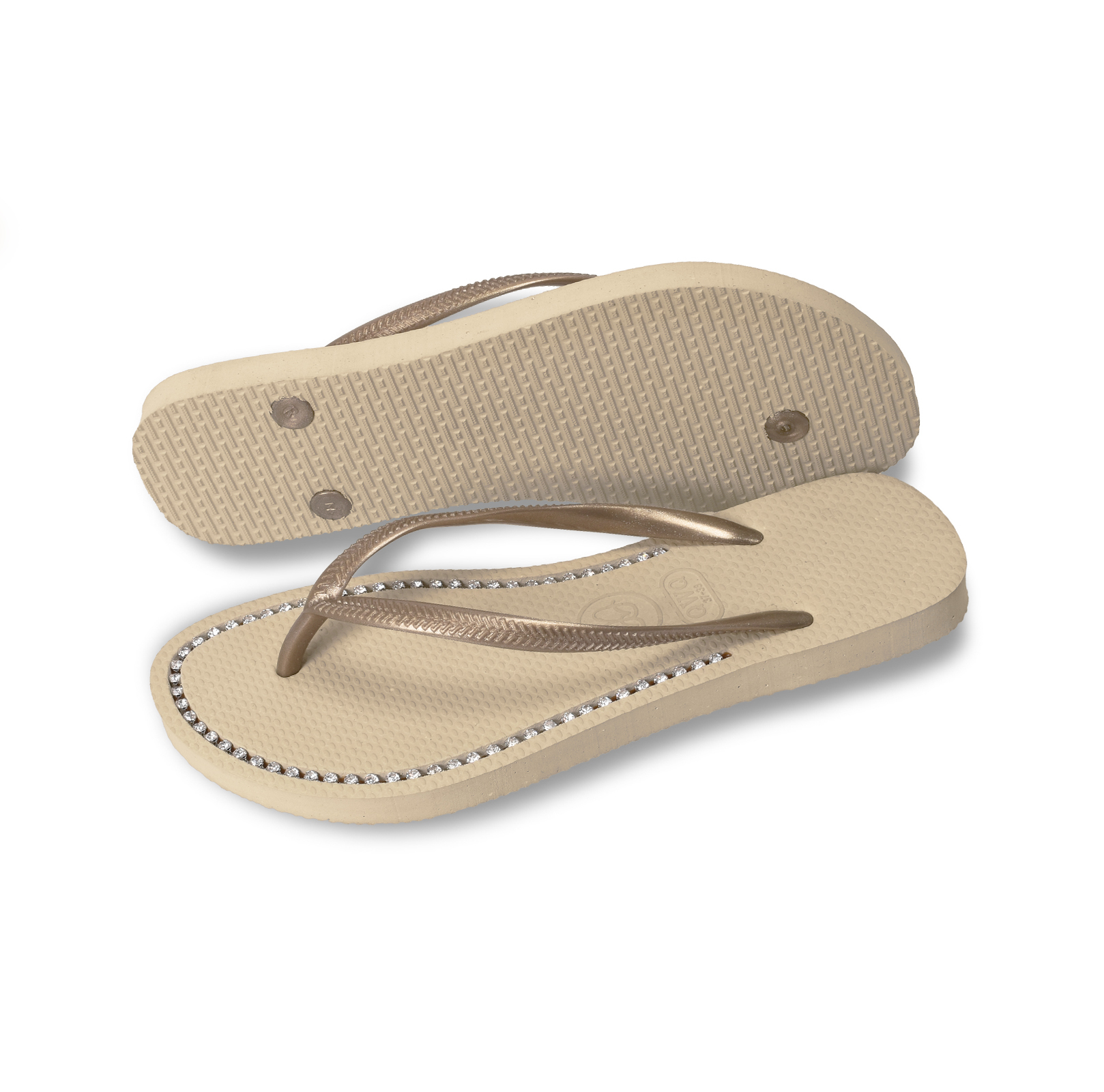 璀璨面鑽女款 沙金色夾腳拖鞋 國際知名水鑽元素 質感鑽鍊