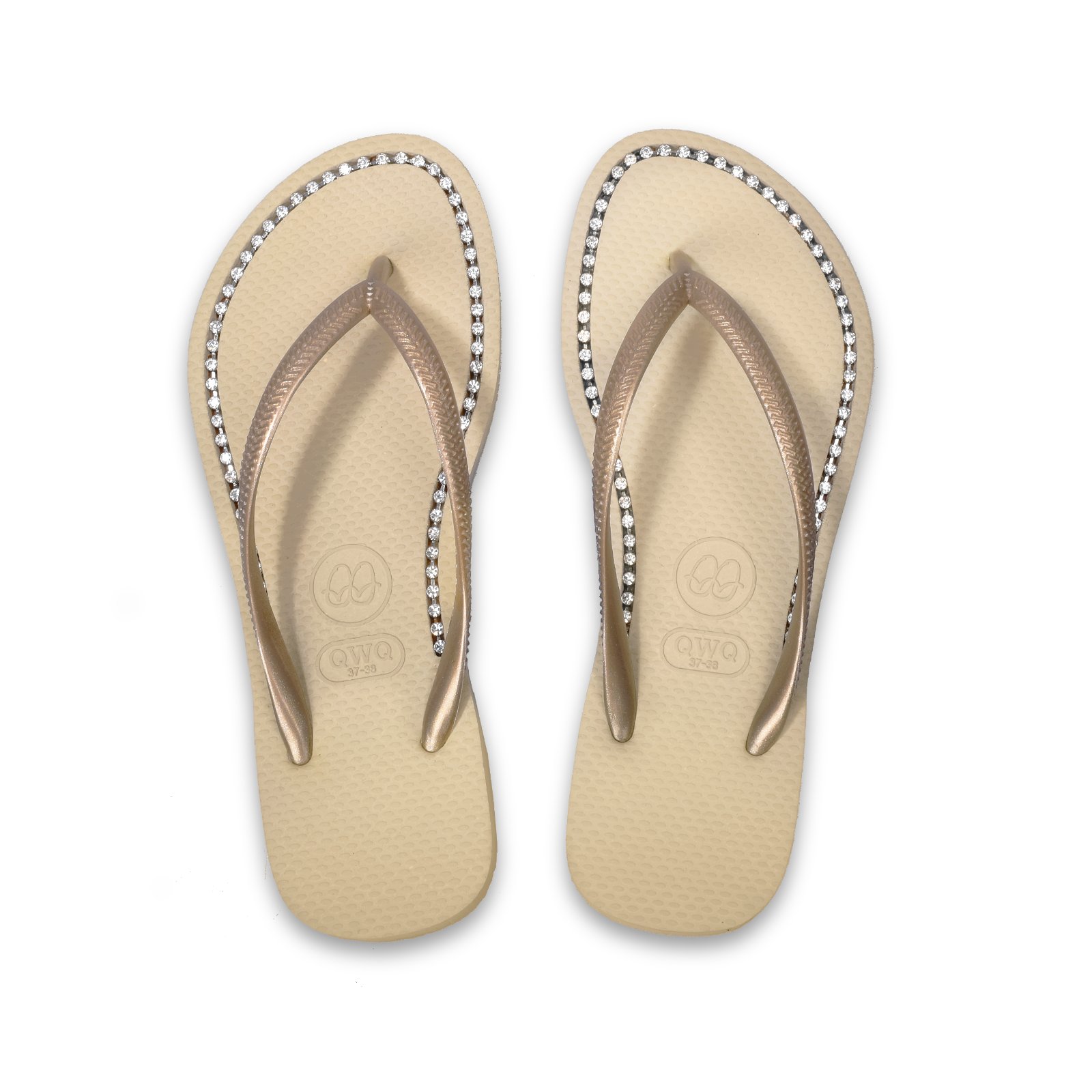 璀璨面鑽女款 沙金色夾腳拖鞋 國際知名水鑽元素 質感鑽鍊