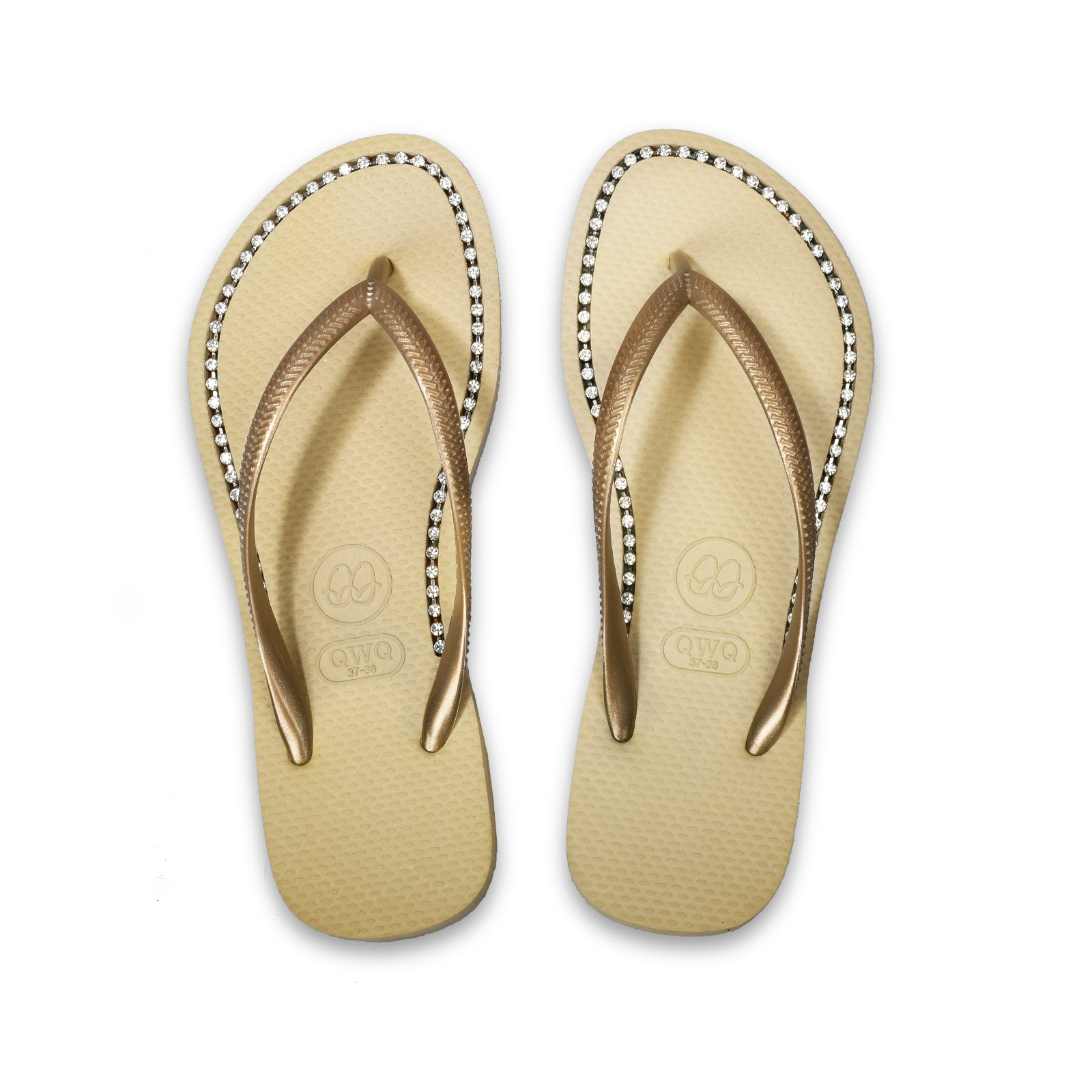 璀璨面鑽女款 香檳金色夾腳拖鞋 國際知名水鑽元素 質感鑽鍊