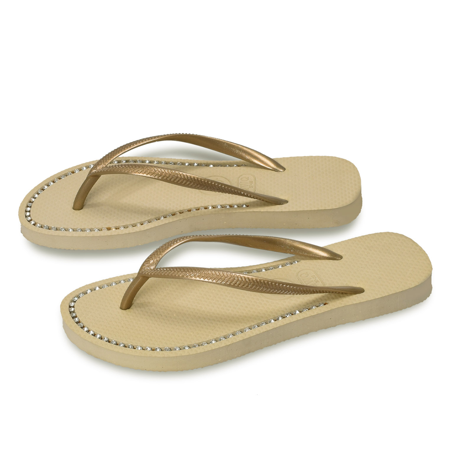 璀璨面鑽女款 香檳金色夾腳拖鞋 國際知名水鑽元素 質感鑽鍊