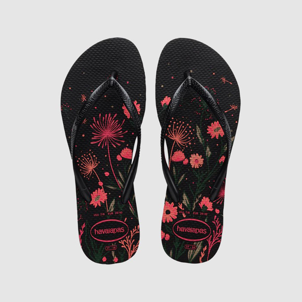 HAVAIANAS 哈瓦仕 人字拖 SLIM ORGANIC 黑 彩繪花卉 拖鞋 41328231191W