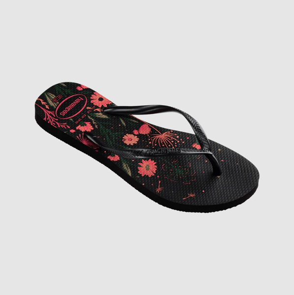HAVAIANAS 哈瓦仕 人字拖 SLIM ORGANIC 黑 彩繪花卉 拖鞋 41328231191W