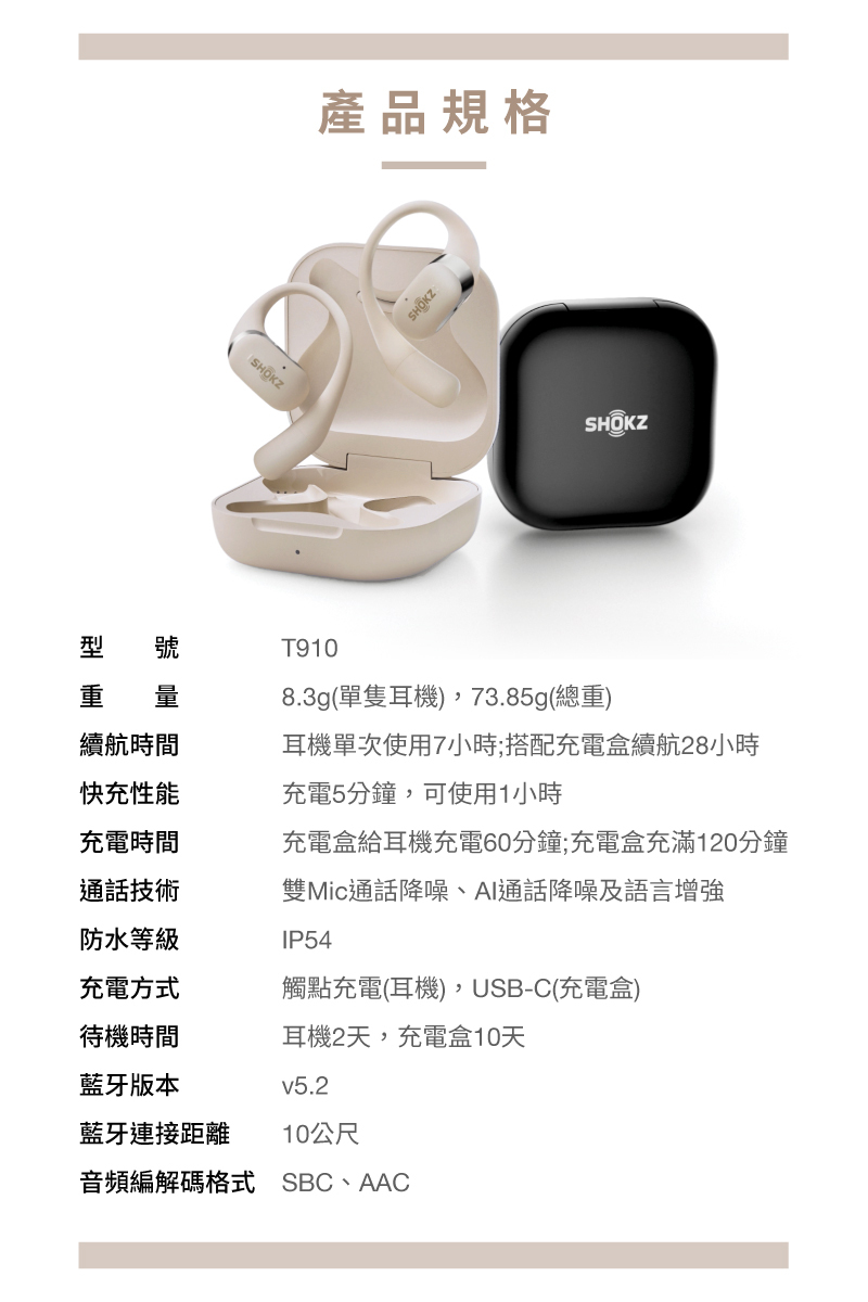 SHOKZ OpenFit｜開放式真無線藍牙耳機(T910) -台灣總代理