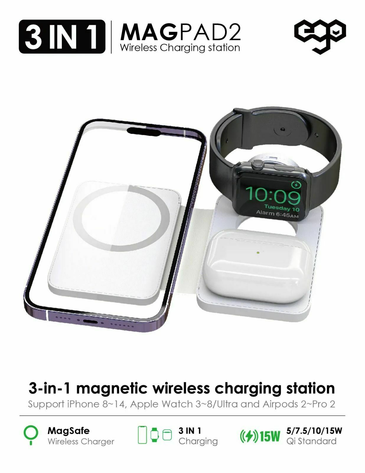 EGO 3in1 MAGPAD Magsafe 充電器｜史上最細最薄 【10/19 截單，預計 :10月尾至11月中發貨】】
