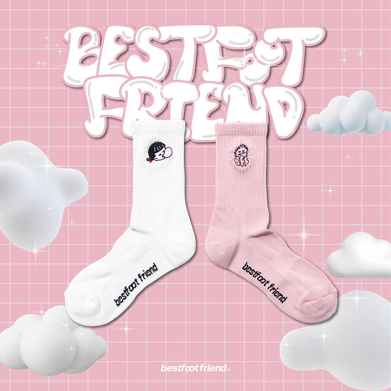 BFF BUBBLE GUM GIRL SOCKS PINK WHITE 泡泡糖 白色 粉色 【BF23008】