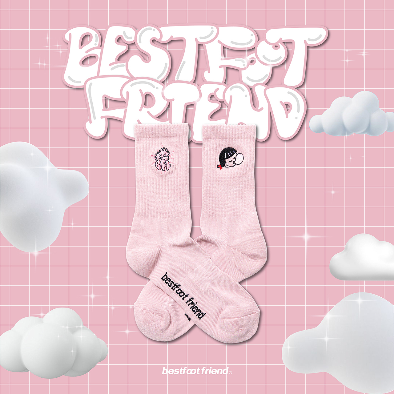 BFF BUBBLE GUM GIRL SOCKS PINK WHITE 泡泡糖 白色 粉色 【BF23008】