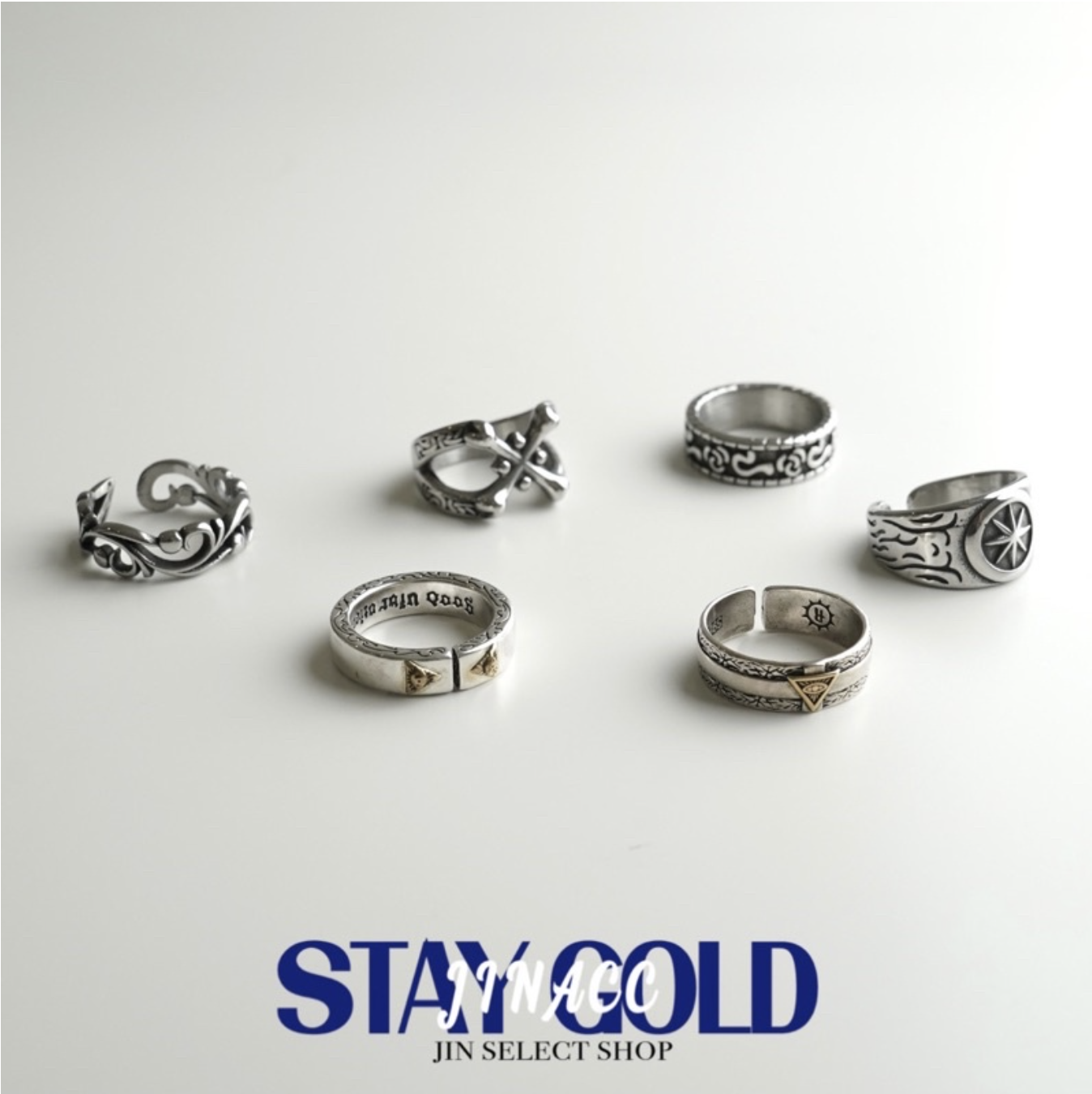 JIN ACC 五月新款戒指 鈦鋼 飾品 簍空 雕花 梵文 雕刻 十字星 彼岸花 荷魯斯之眼 交叉骨頭