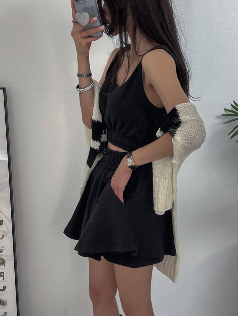 休閒棉質短背心+褲裙(套裝)