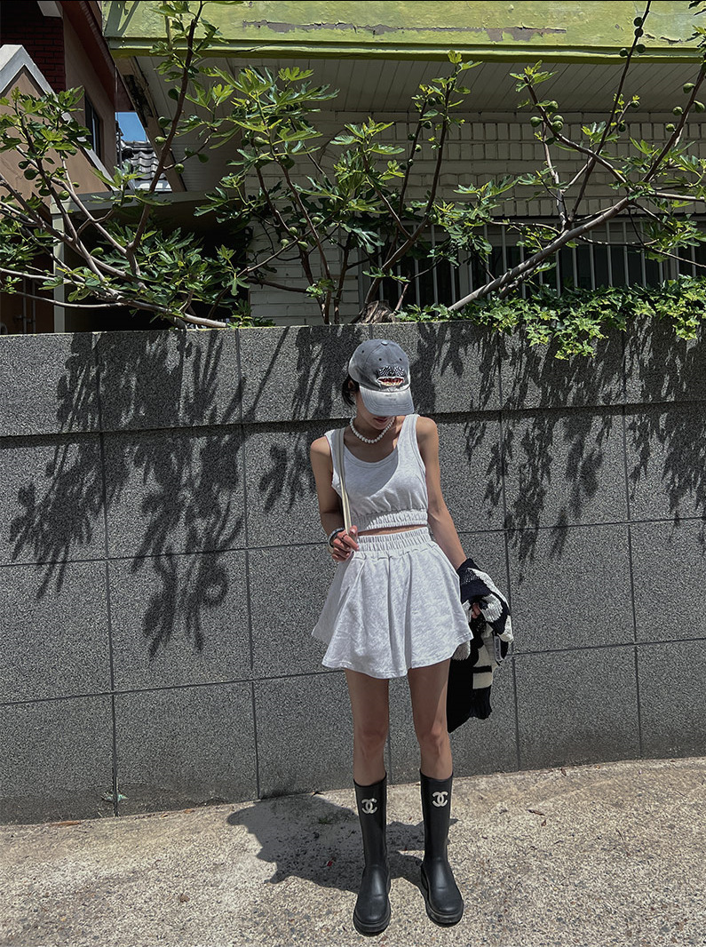 休閒棉質短背心+褲裙(套裝)