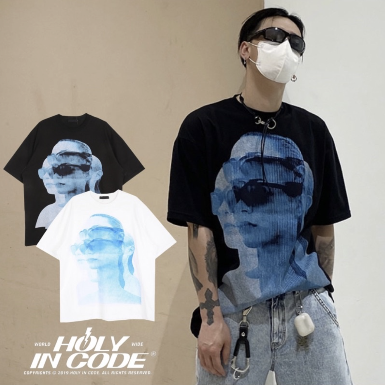 🇰🇷韓國 HOLYINCODE Y2K幻視人像 寬鬆 印花 短袖 T恤 短T