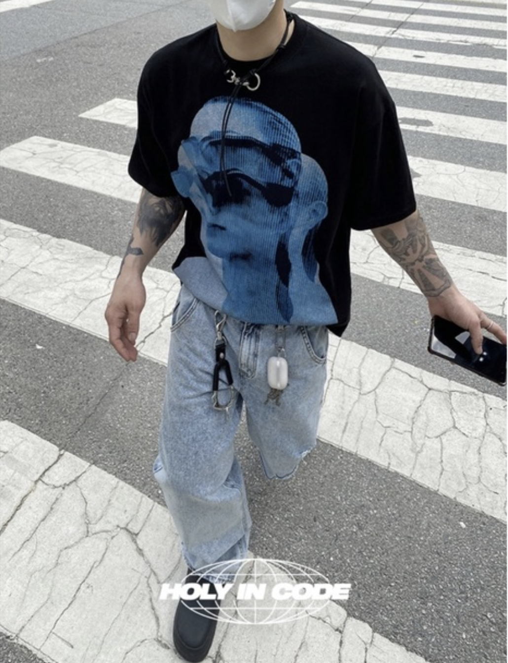 🇰🇷韓國 HOLYINCODE Y2K幻視人像 寬鬆 印花 短袖 T恤 短T