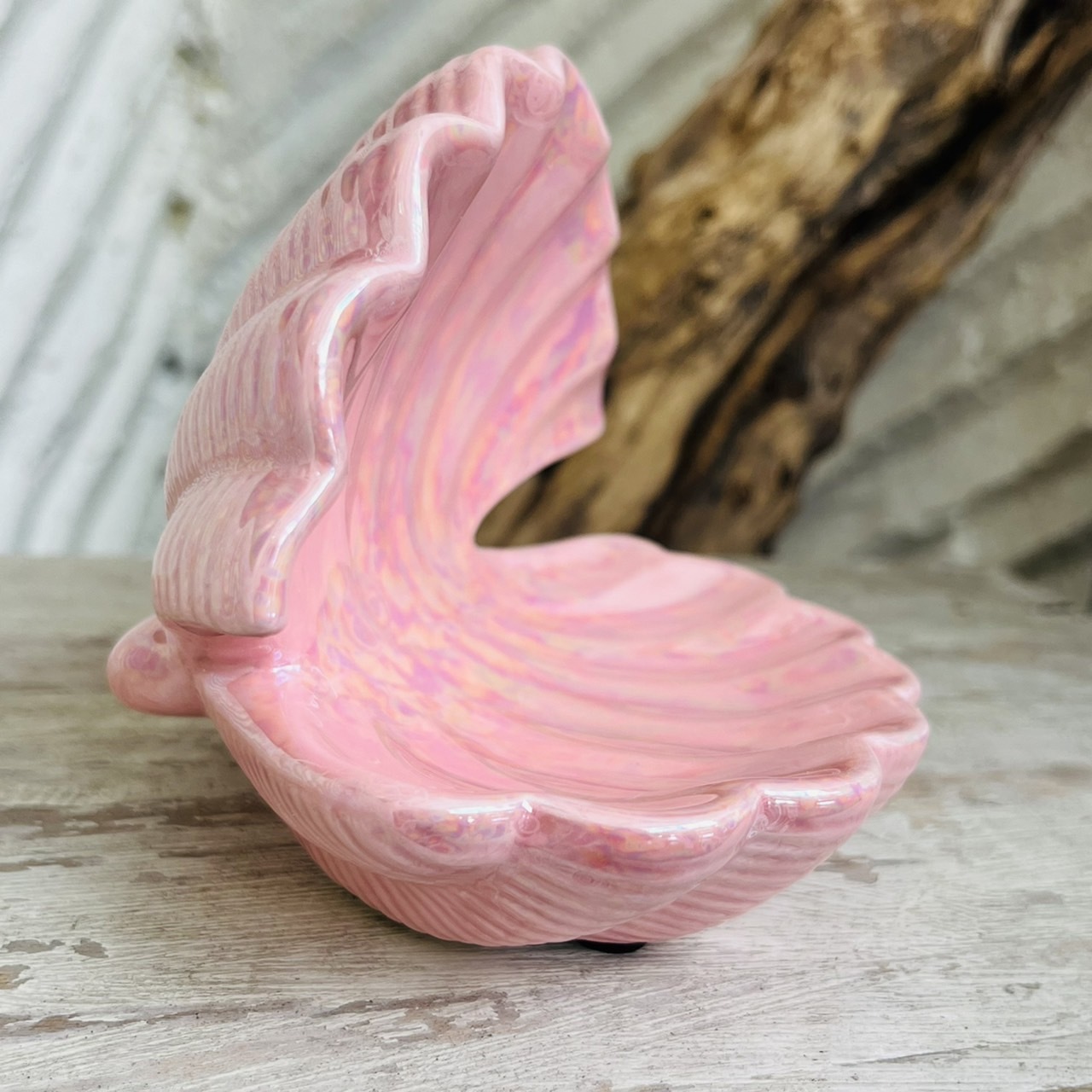 [原石] 粉紅陶瓷貝殼 水晶展示盤 水晶淨化盤