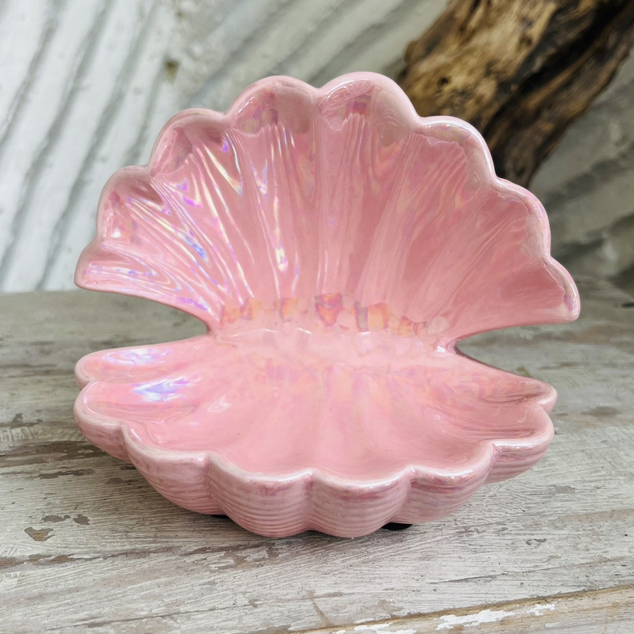 [原石] 粉紅陶瓷貝殼 水晶展示盤 水晶淨化盤