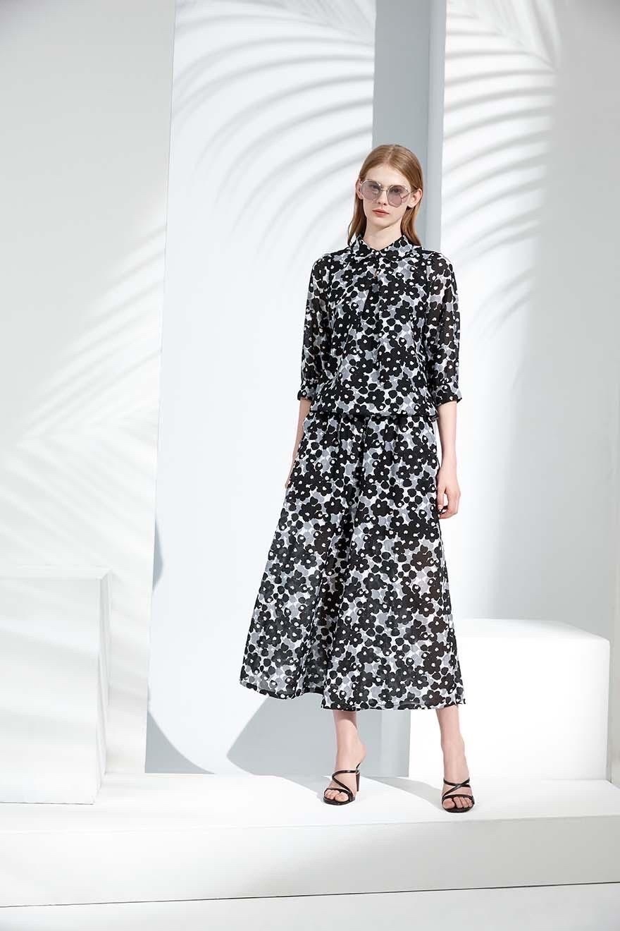 韓版優雅印花輕薄蠶絲/棉質氣質上衣S6371