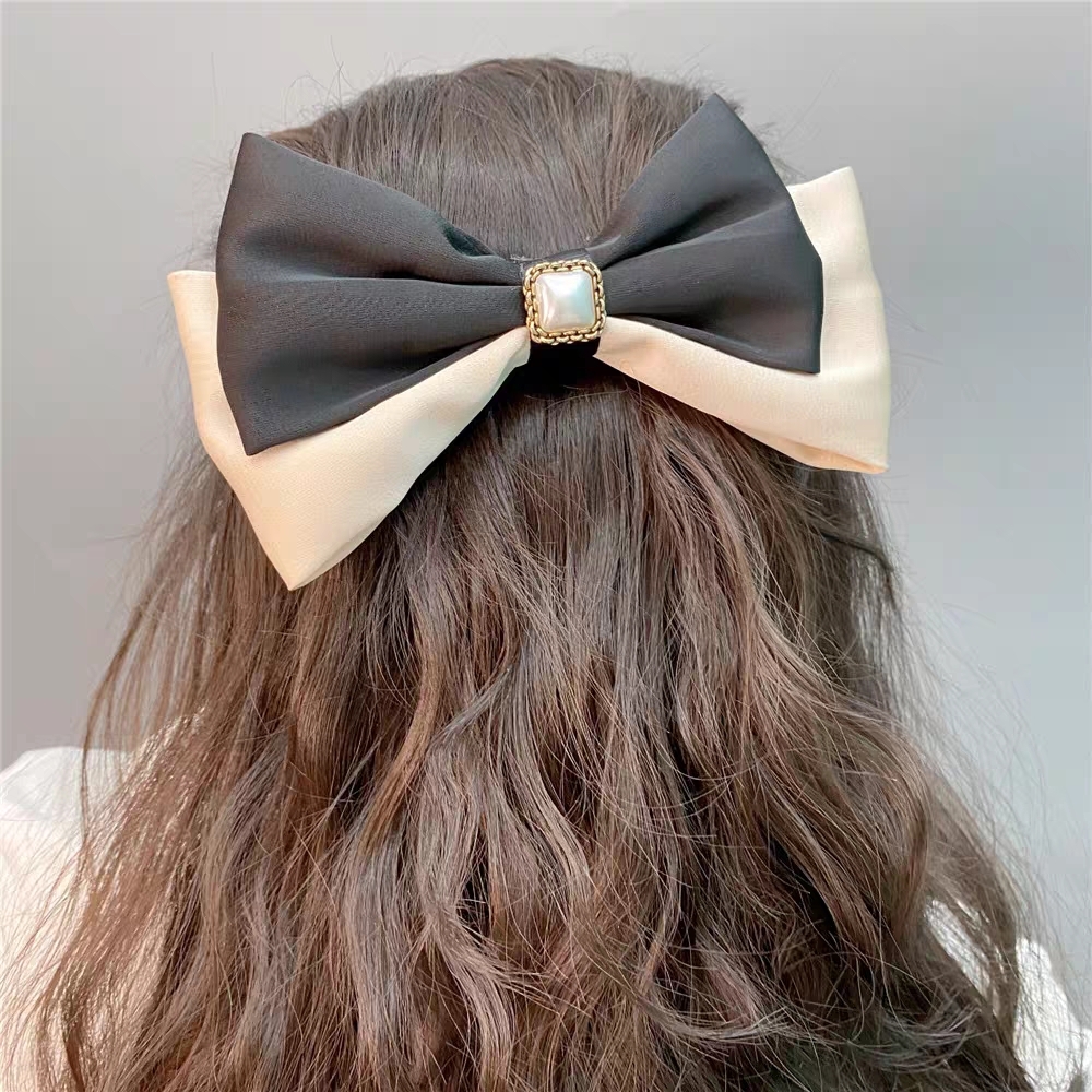 [ 2 for RM10 ] Black and Beige Colour Block Bow Hair Clip