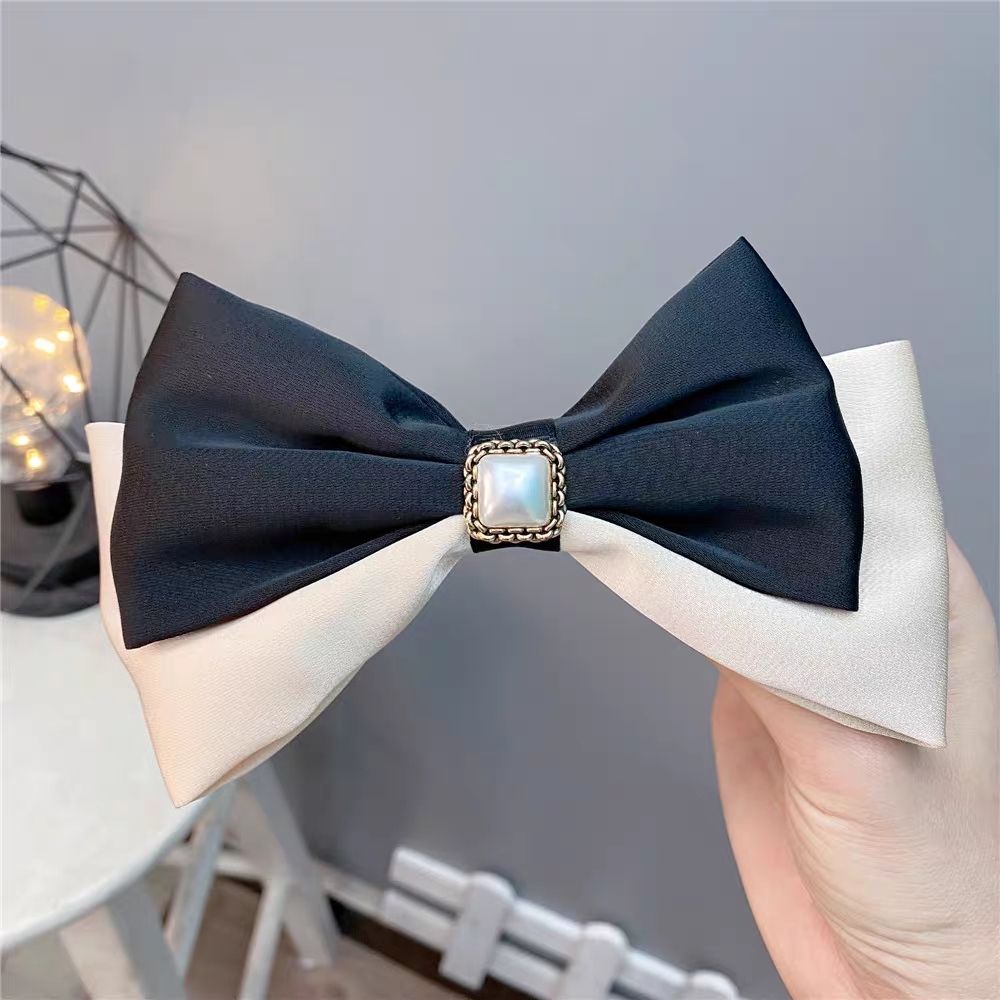 [ 2 for RM10 ] Black and Beige Colour Block Bow Hair Clip