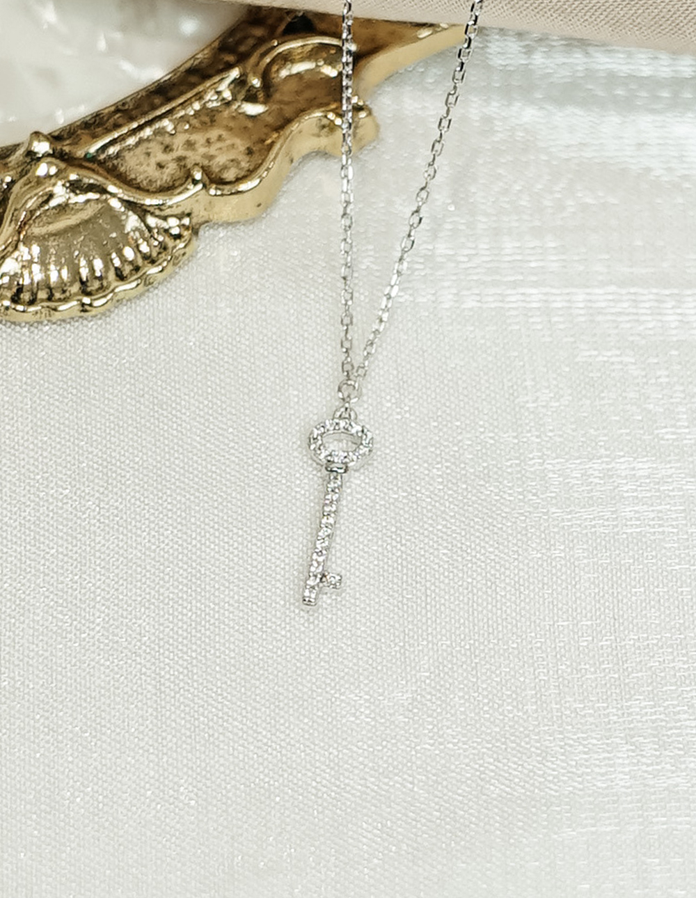 925 純銀施華洛世奇水鑽鑰匙項鍊