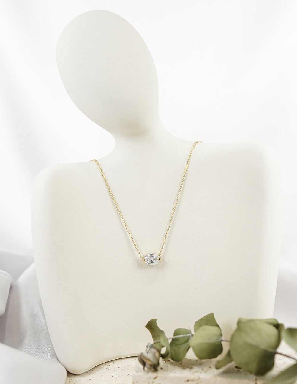 925 純銀橫向橢圓鋯石項鍊