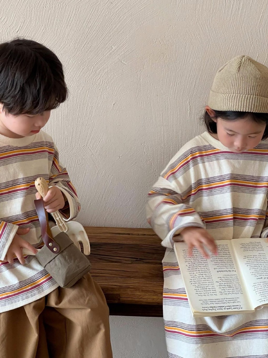 兄弟姐妹秋天線條上衣/洋裝