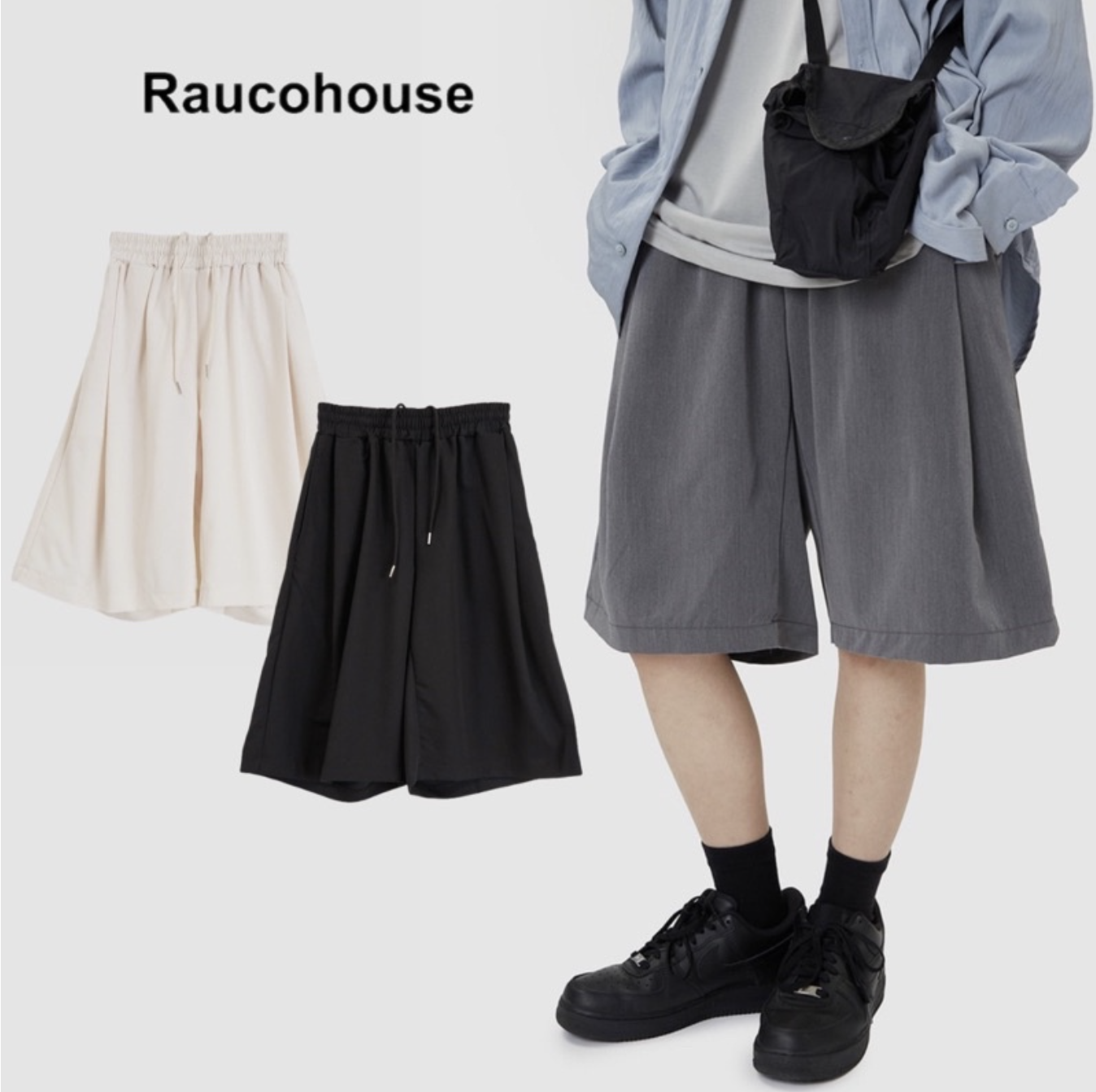 韓國 Raucohouse 休閒打摺西裝短褲 寬口 西裝短褲 休閒短褲