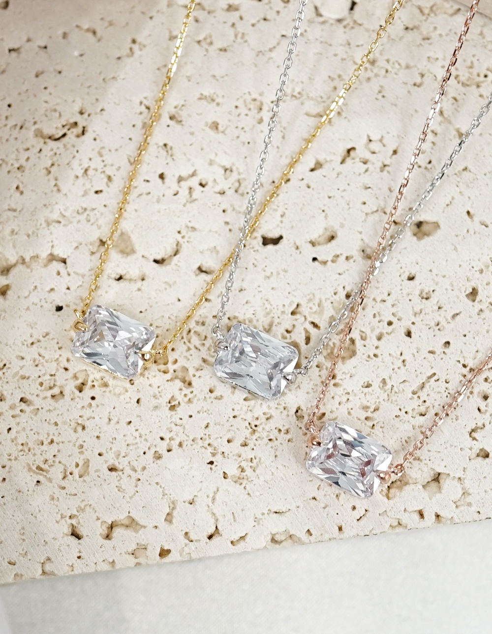 925 純銀橫向方形鋯石項鍊