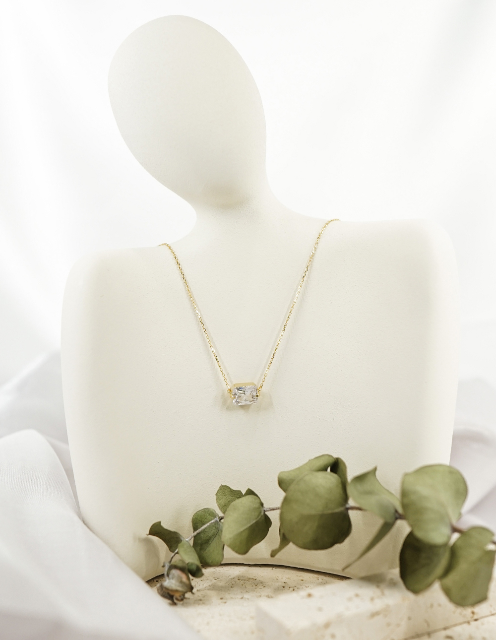 925 純銀橫向方形鋯石項鍊