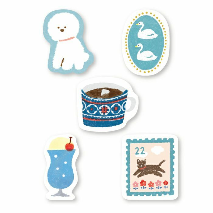 貴賓犬 藍色系 和紙貼紙包(20 枚)｜日本古川紙工