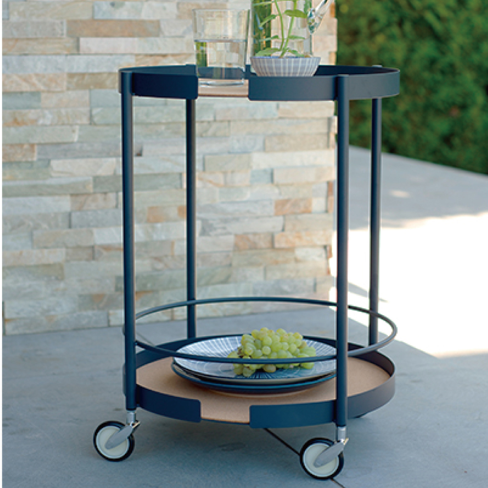 DESIGN BITE圓形推車,午夜藍色,無論室內或室外場合皆適合擺設。