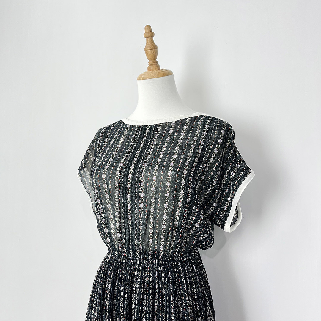 日本製黑色雪紡質古著連身裙