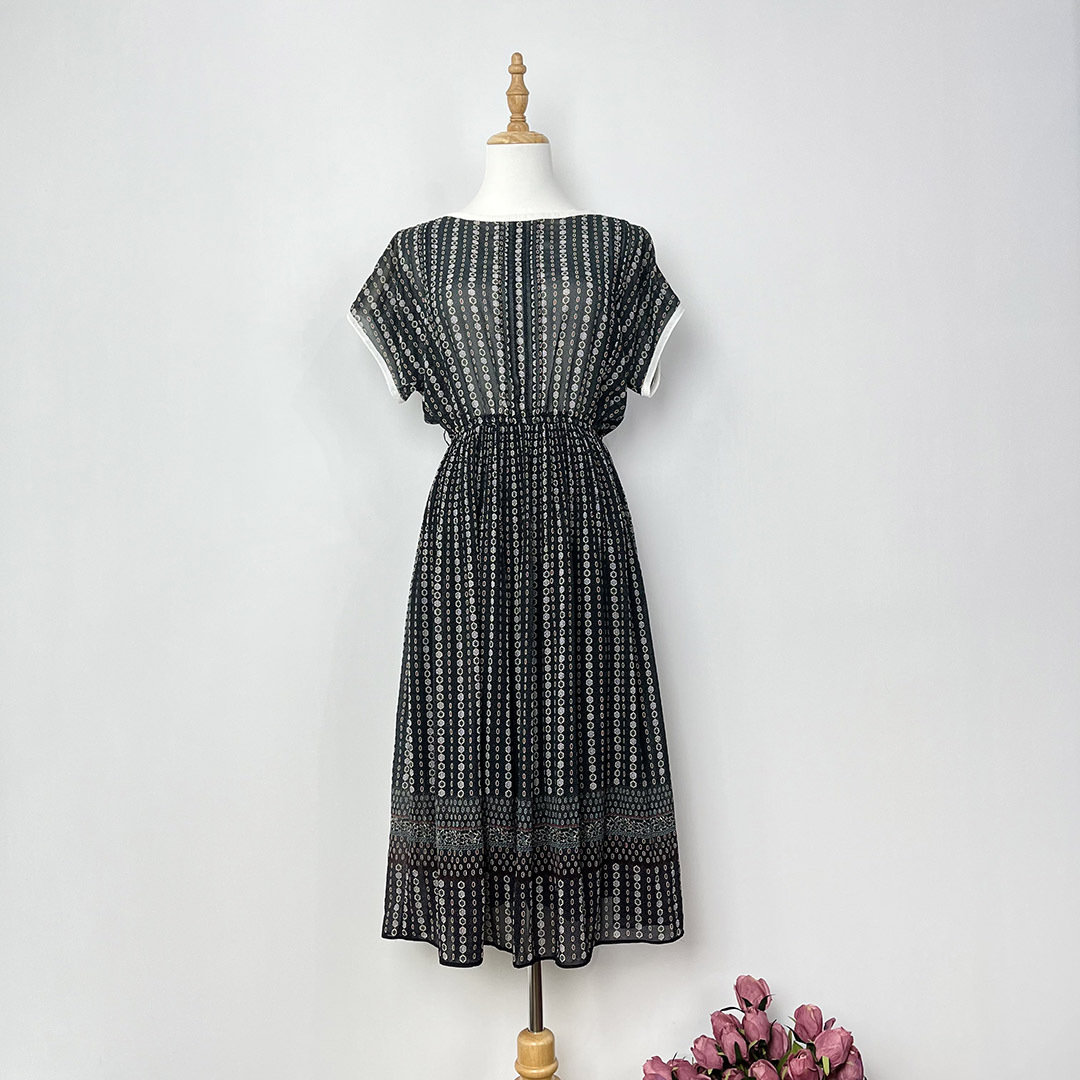 日本製黑色雪紡質古著連身裙