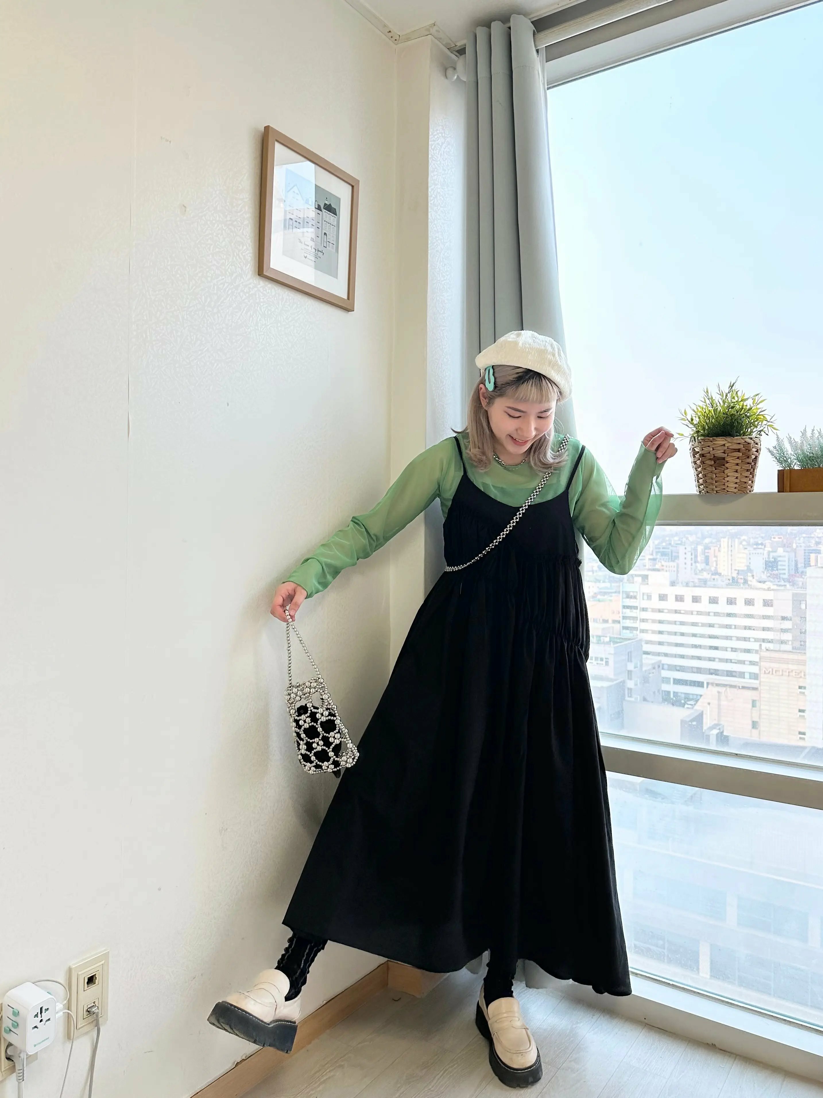 4色入！小寬鬆！不貼～ 超好襯的紗紗TOP（GREEN/ GREY）