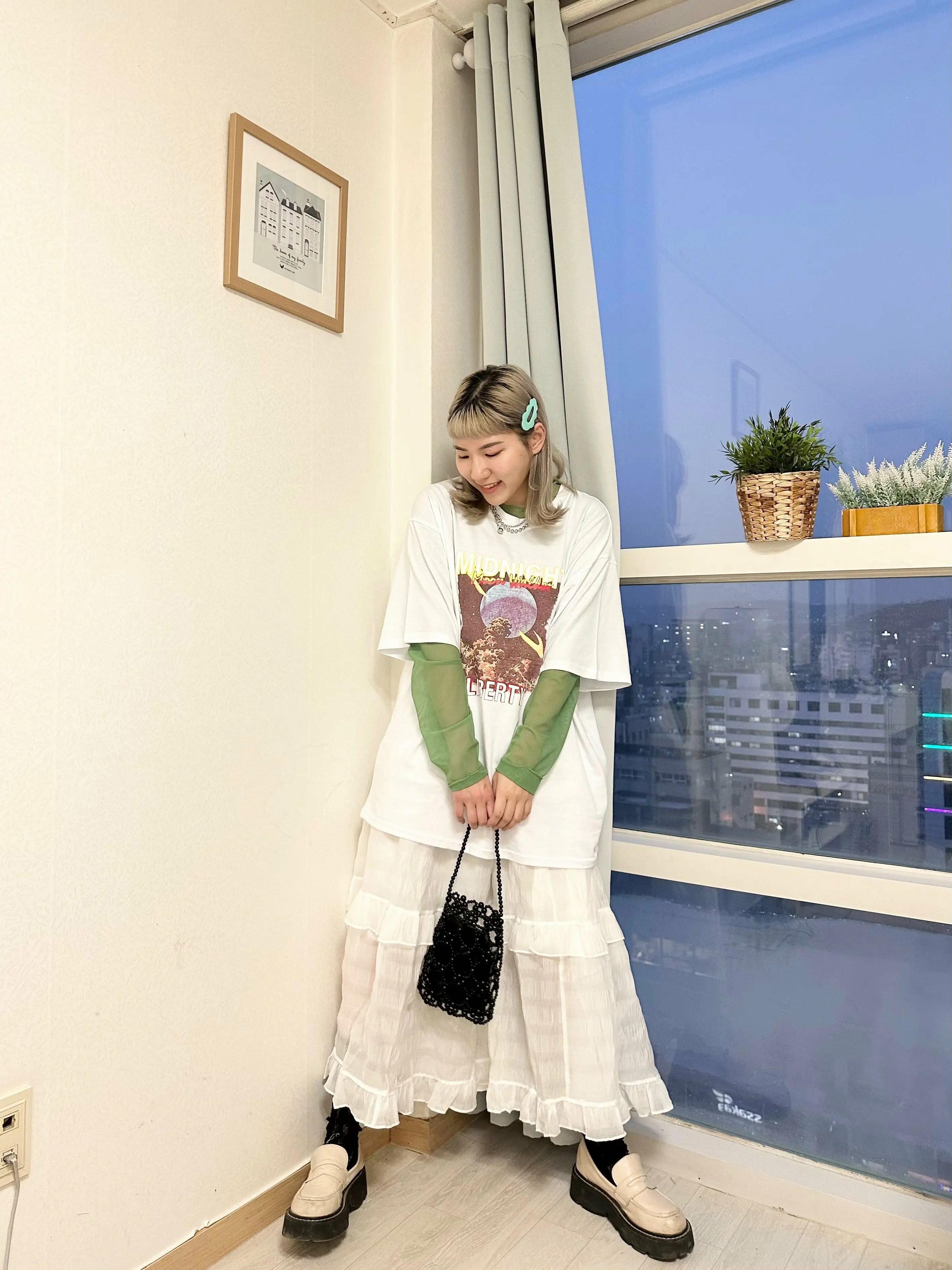 4色入！小寬鬆！不貼～ 超好襯的紗紗TOP（GREEN/ GREY）