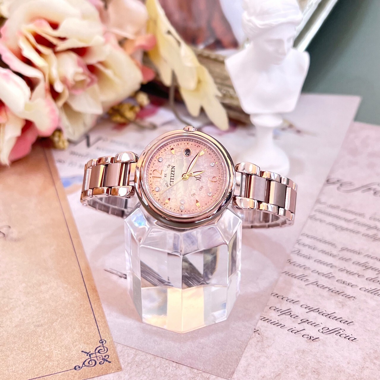 【CITIZEN 星辰】XC-Sakura pink限量 光動能電波鑽石鈦金屬女錶 ES9467-62W 29mm 現代鐘錶