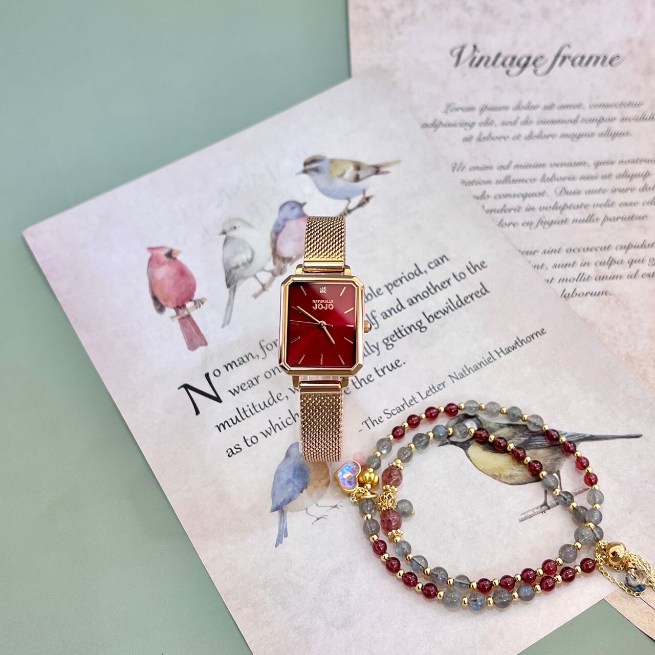 【NATURALLY JOJO】古典紅寶石精緻女錶  JO96992-15R 20mm 現代鐘錶