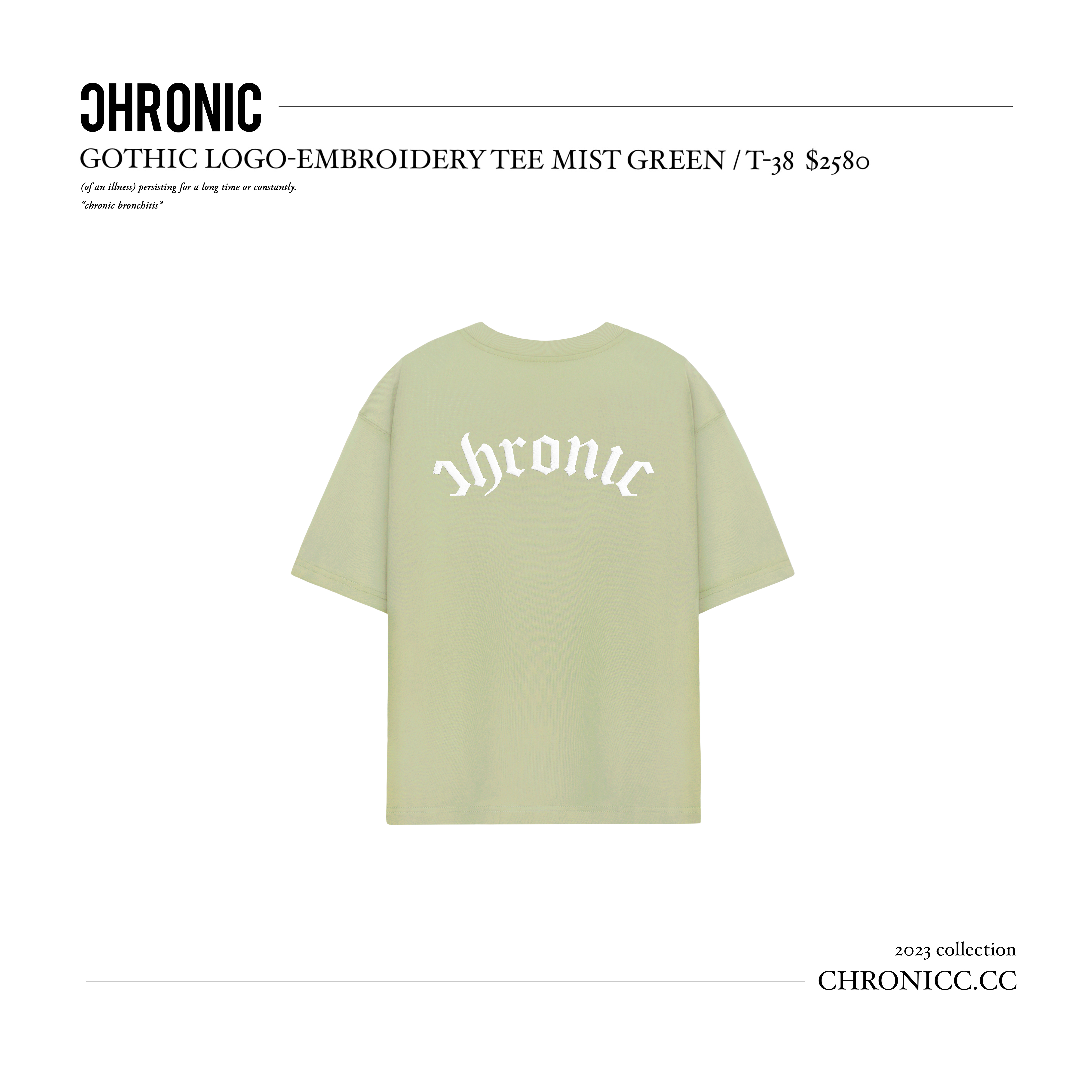 GOTHIC LOGO-EMBROIDERY TEE MIST GREEN / T-38