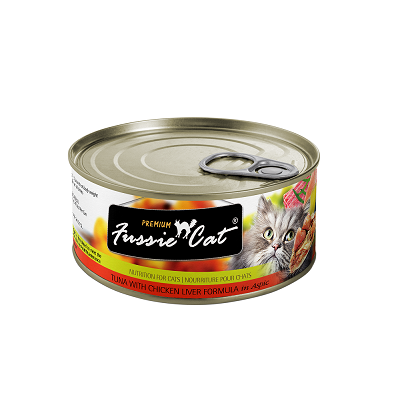 Fussie Cat 黑鑽 貓罐頭 吞拿魚 + 雞肝 80g 【24罐】