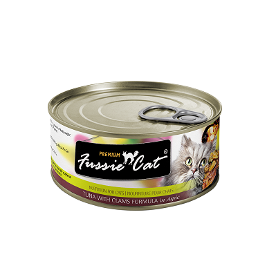 Fussie Cat 黑鑽 貓罐頭 吞拿魚 + BB蜆 80g 【24罐】